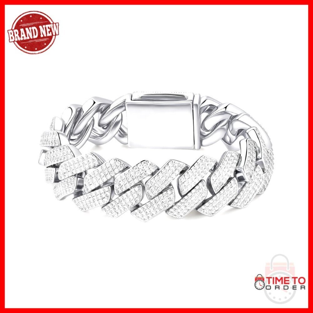 Heavy 20mm Iced Out Cuban Link Bracelet 18K White Gold Plated Hypoallergenic